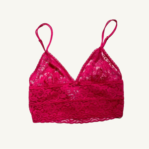 La Senza Hot Pink V-Neck Cropped Lace Bralette Tank Top Size Small
